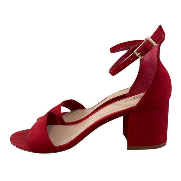 Aldo Red Villarosa Block Heel Ankle Strap Sandals 7 - Picture 3 of 7
